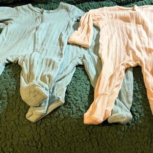 Soft Ribbed Kids One-Piece in Light Blue and Pale Pink